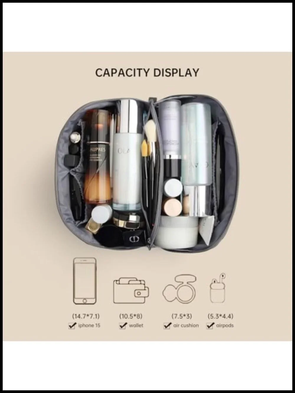 Large PU Leather Makeup Bag with Handle, Travel Cosmetic Organizer Case,